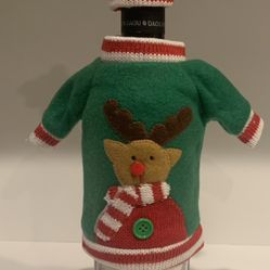 Christmas/Holiday Wine Bottle Covers Reindeer. New Green & Red