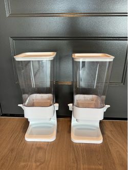 2-Piece Countertop Cereal & Dry Food Dispenser Set with Catch Trays – White/Beige