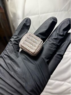 Fully Iced Out Baguette Statement Ring – Silver / White Gold Finish (Size 10)