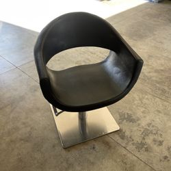 Hairdresser Chair, Black Leather And Metal Base. 