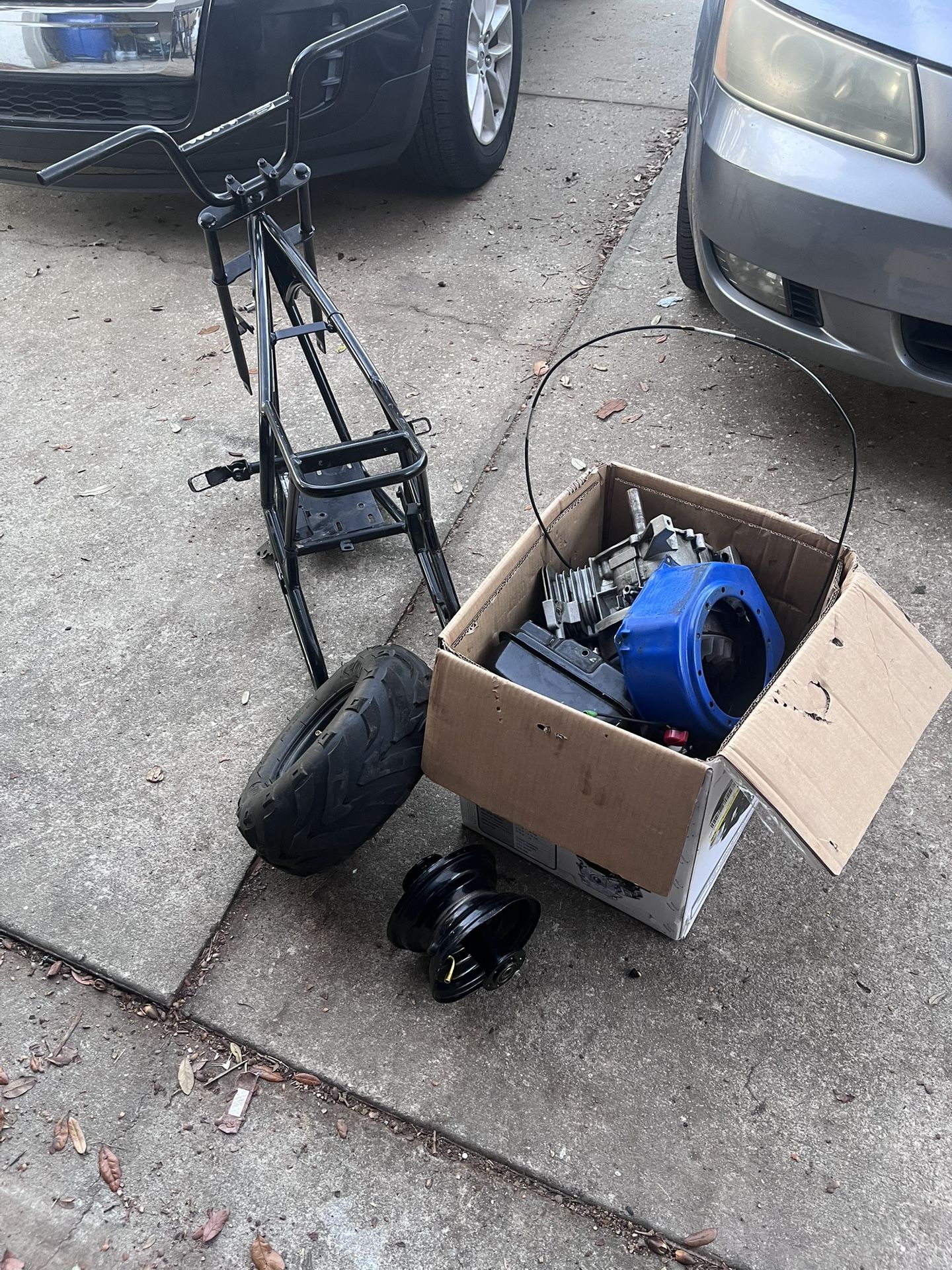 Frame Tired And Box Of Mini Bike Parts