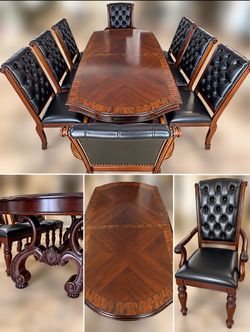 Luxury Formal Dining Table + 8 Tufted Chairs + Extension Leaf