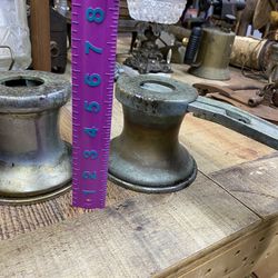 Bronze Sailboat Winches (Pair) + Crank — Heavy Nautical Decor