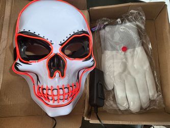 New Light-Up LED Halloween Skelton Mask Orange Solid Light Slow and Fast Blink