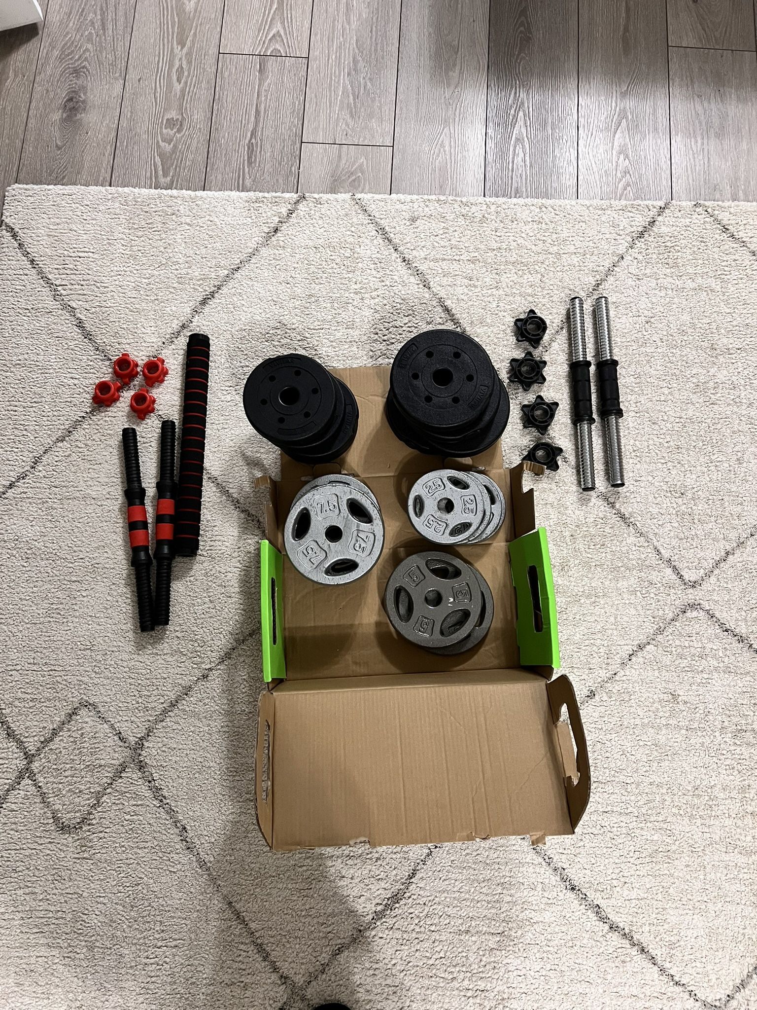 Set of Metal + Plastic Home Weights (FREE TRICEP CABLES)
