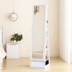 ROTATING JEWELRY CABINET WITH MIRROR AND LED LIGHTS