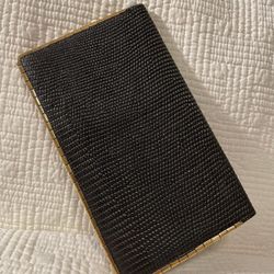 Tiffany & Co Black Lizard 14K Gold Trimming Vintage Long Bifold Wallet