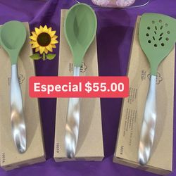 Set de 3 Cucharas Para Cosinar Línea Nueva Verde Silico Acero Inoxidable  Princess House Ventas Finales