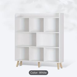8-Cube White Wooden Bookcase – Modern Minimalist Freestanding Shelf Organizer with Matte Finish & Back Panel