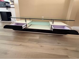 Modern Glass TV Stand / Media Console with Storage Drawers – Black & White