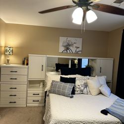 Queen Farmhouse Style Wall Bed set With Two Dressers