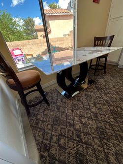Glass Top Dining Table – Marble Look