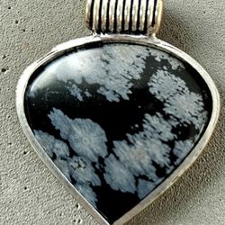 Beautiful Snowflake Obsidian Pendant Silver Plated