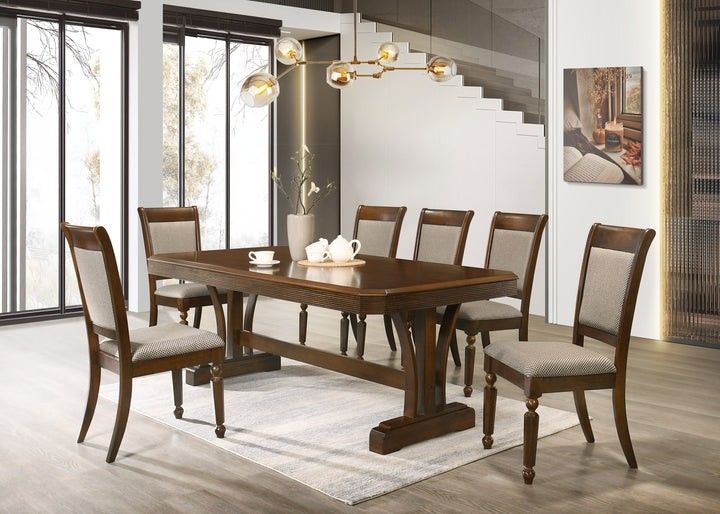 7 Piece CORRINA Dining Table Set
Brown Cherry Color Finish