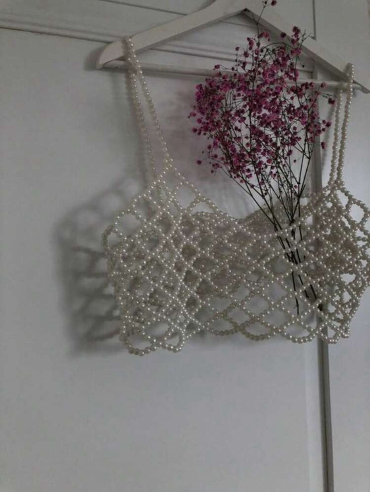 READY FOR BUY 1Pc Women's Pearl Body Chain Simplicity Cami-Shirt Hot Chick Vests Girls' Outfit Dress Up