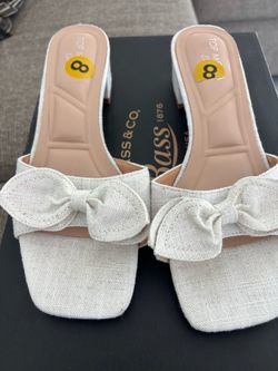 Linen Bow Slide Mules Size 8
