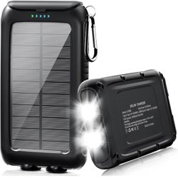 Portable Solar Phone Charger with LED Flashlight/15W Fast Charge USB C Waterproof External Backup Battery Pack for All Cell Phones & Electronic Device