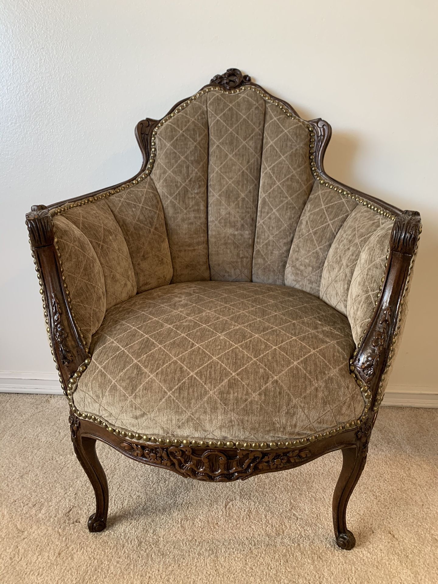 Beautiful Antique Newly Reupholstered Wooden Chair