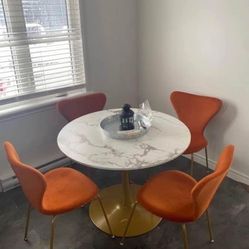 Faux Marble Dining Table & 4 Velvet Chairs