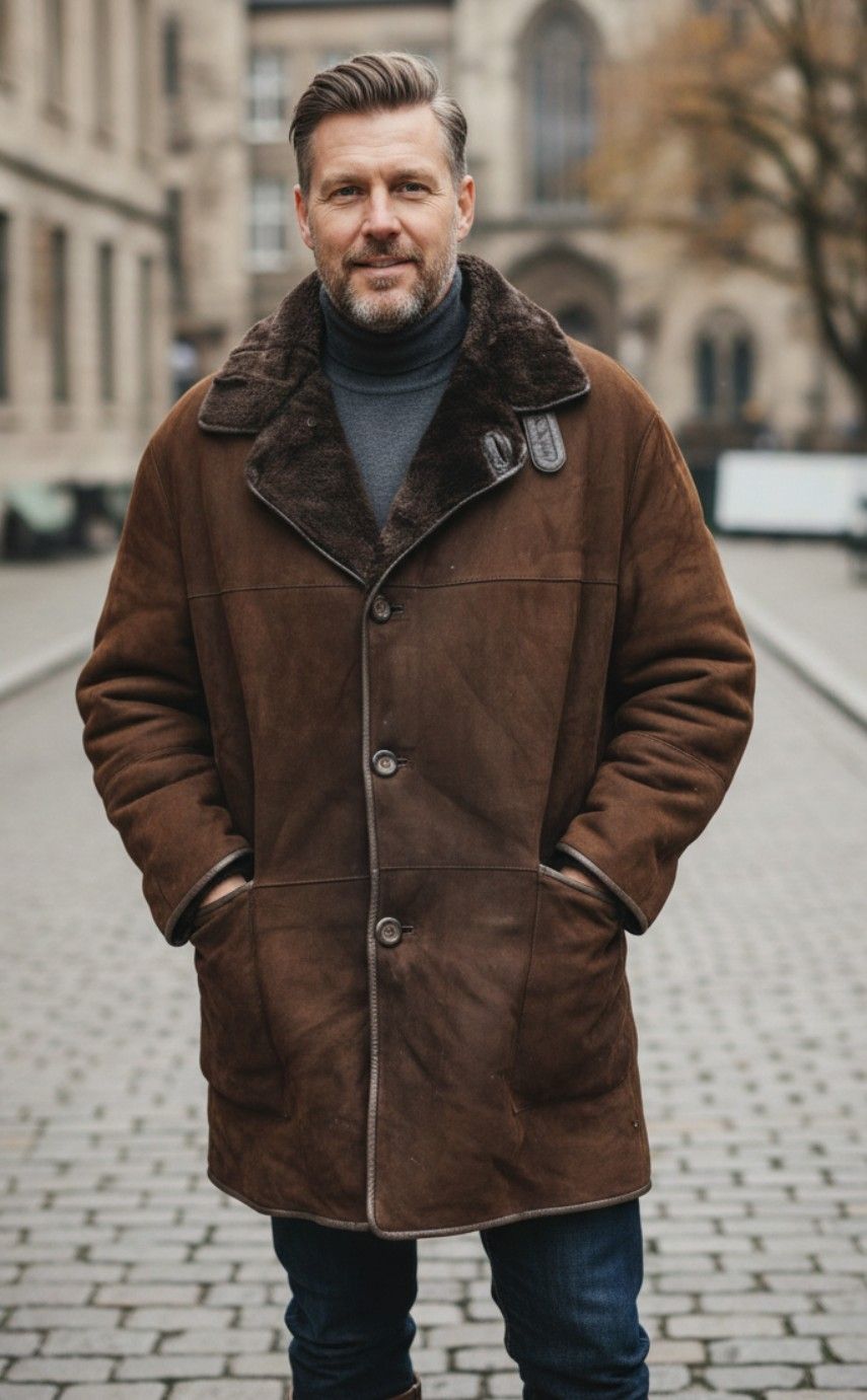 Men's Sheepskin Shearling Suede Jacket Size 5XL