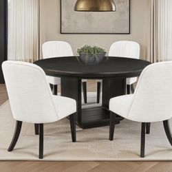 5-PIECE ROUND DINING TABLE SET BURNISHED BLACK