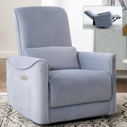 Power Swivel Rocker Recliner Chair for Adults,Glider Recliner Chair with USB and Type-C Ports,Comfortable Upholstered Sofa Chair for Living Rooms, Bed