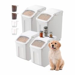 Rice Storage Container, 3.5Gal/15Lx2 + 4.5Gal/20Lx2 Large Dog Food Dispenser Bin, Kitchen Ingredient Grain Cereal Bin, Pet food Containers with Wheels