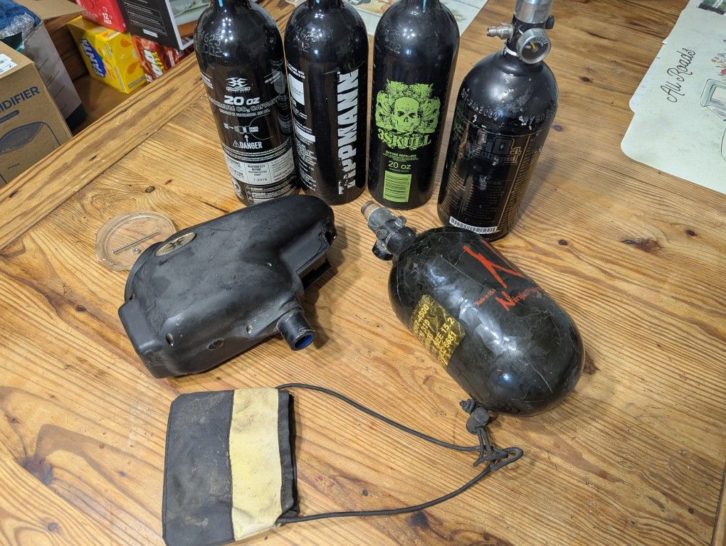 Paintball Tanks And Hopper Lot