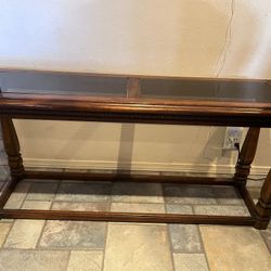 Console Table Dark Wood / Glass Inserts $40.00