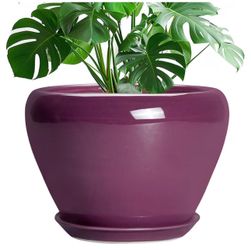 10 Inch Plant Pot - Ceramic Planter with Drainage Hole and Saucer