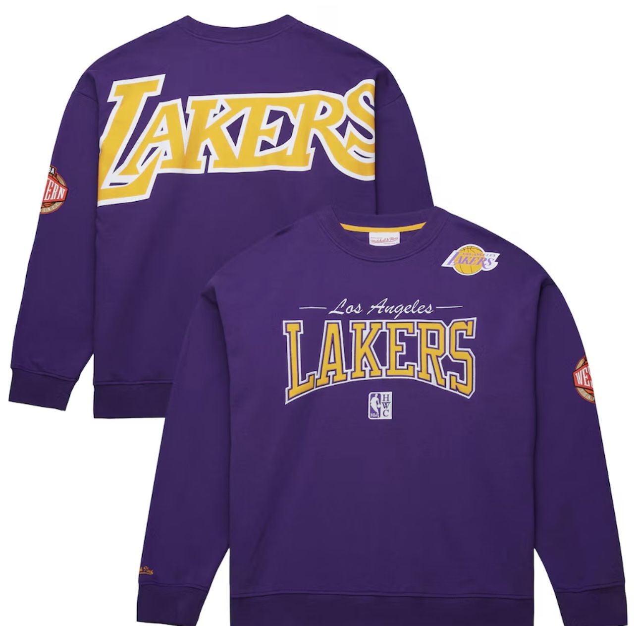 Los Angeles Lakers Mitchell & Ness Hardwood Classics There & Back 2.0 Vintage Pullover Sweatshirt Purple