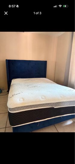 Upholstered queen, bed, and mattress tufted