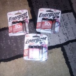 Three ,4  Packs Of Double AA Energizer Battrrues