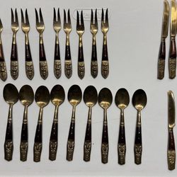 Vintage 1960s Siam / Thai Nickel Bronze Dinnerware Flatware 36 Piece Set