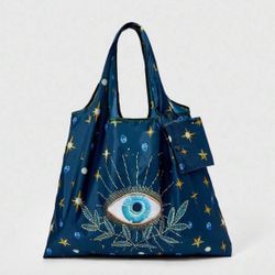ROMWE Fairycore 1pc Fashionable Eye-Shaped Celestial Motif Storage Pouch, Large Capacity Foldable Tote Bag With Coin Purse