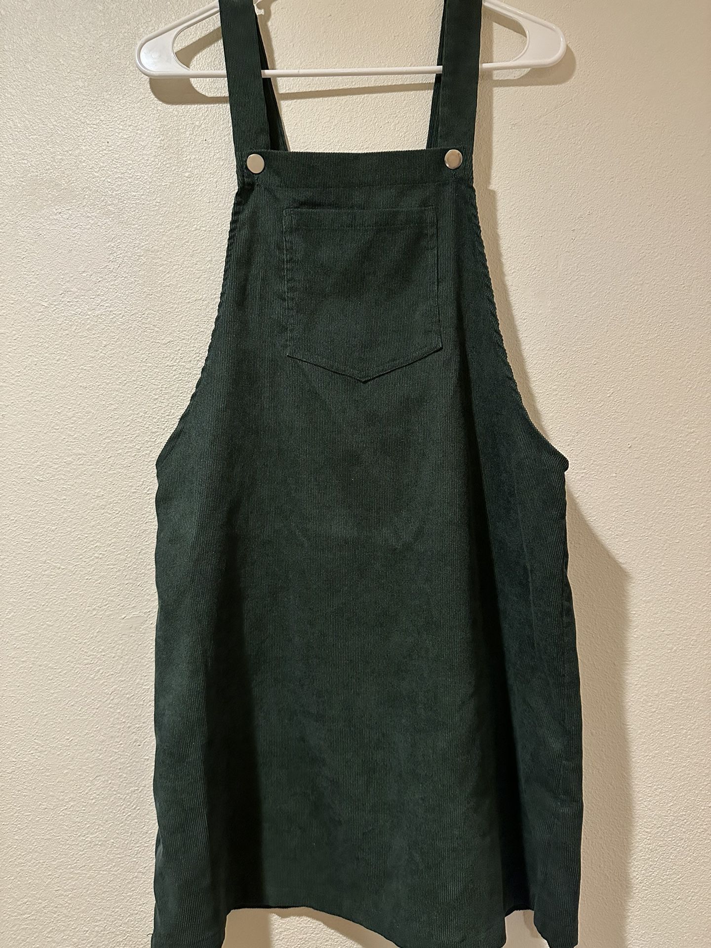 Ladies Corduroy Forest Green Overall Dress Size L