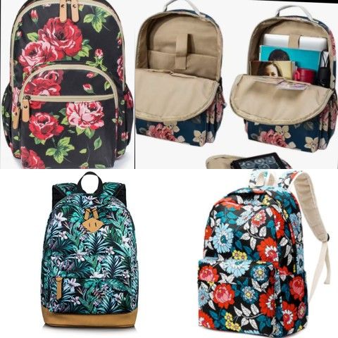 Leaper Bookbag Floral Backpacks College Laptop Daypack Travel Bags Polyester