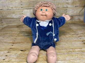 Vintage Cabbage Patch Coleco Boy Tan Hair Green Eyes One Dimple w/ Velvet Outfit