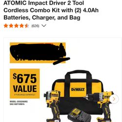 DEWALT 20V MAX XR Hammer Drill and ATOMIC Impact Driver 2 Tool Cordless Combo Kit with (2) 4.0Ah Batteries, Charger, and Bag