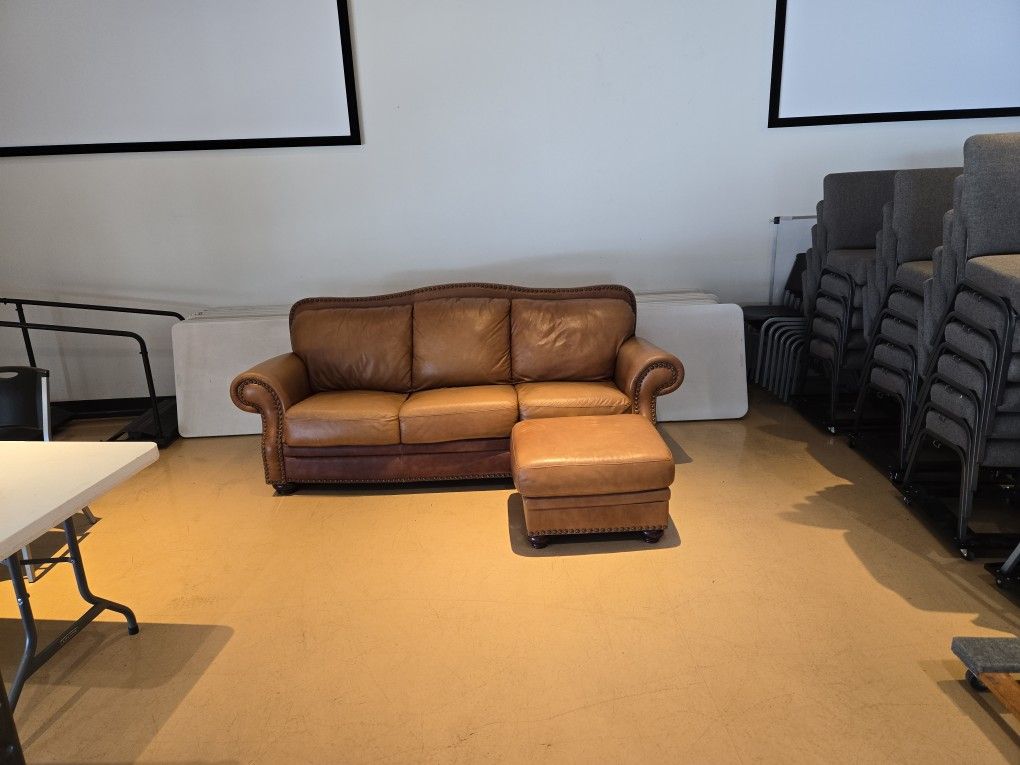 Leather Couch and Ottoman