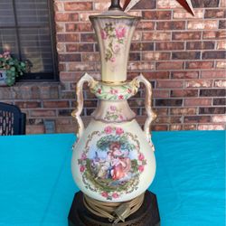 Handpainted vintage porcelain lamp