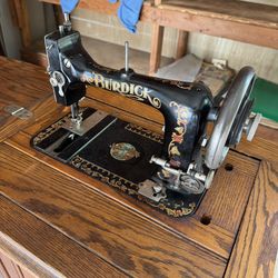Antique Burdick Sewing Machine with Flip Top Table 