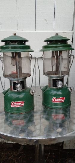 Coleman Lanterns Green Enamed Steel Vintage White Fuel Pump PRICED AS PAIR