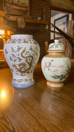 Two Decorative Porcelain Ginger Jars