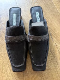 Women's Black Suede Loafer Mules - Size 6.5