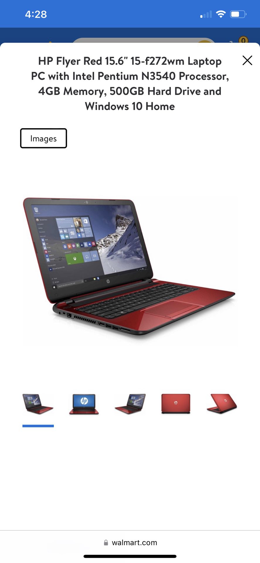 HP Flyer Red 15.6 15-f272wm Laptop PC with Intel Pentium N3540 Processor,  4GB Memory, 500GB Hard Drive and Windows 10 Home
