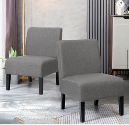 Modern Linen Armless Accent Chair Set of 2 Decorative Slipper Vanity Chair for Bedroom Desk, Corner Side Living Room Furniture grey