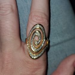Ak  Brand .925 Silver Gold Plated Paved Diamonds Ring