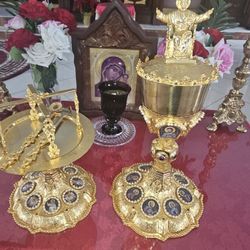 Handcrafted Gilded Silver Liturgical Set (Chalice & Paten)
With Semi-Precious Stones and Russian Enamel