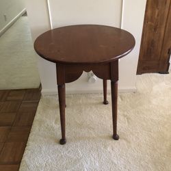 Round Wood Antique Side Table  22"